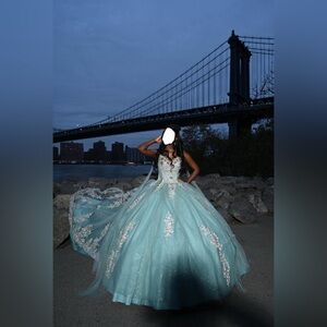 Sage green Sweet Sixteen/Quinceanera Dress with gems (hoop skirt included).